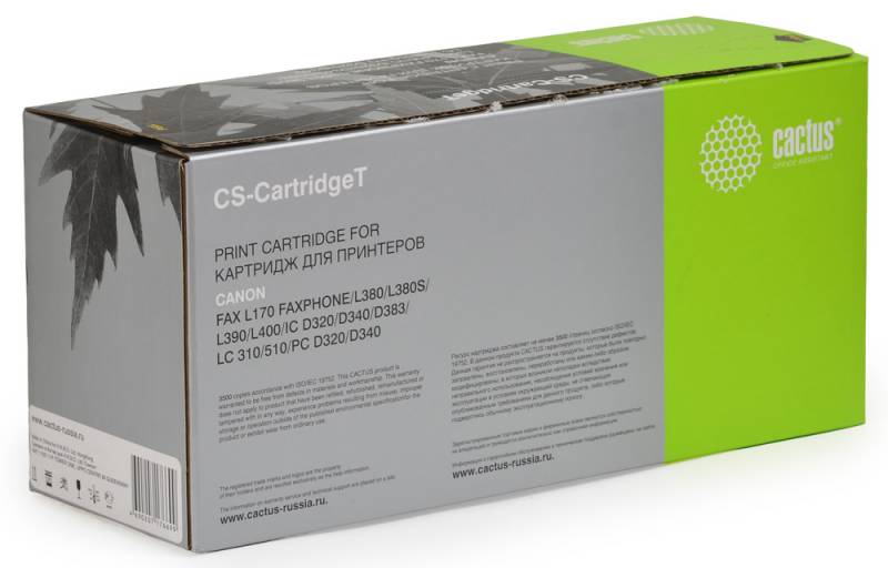Картридж лазерный Cactus CS-CartridgeT черный (3500стр.) для Canon L170/L380/L380S/L390/L400/IC D320/D340/D383/LC 310/510/PC D320/D340